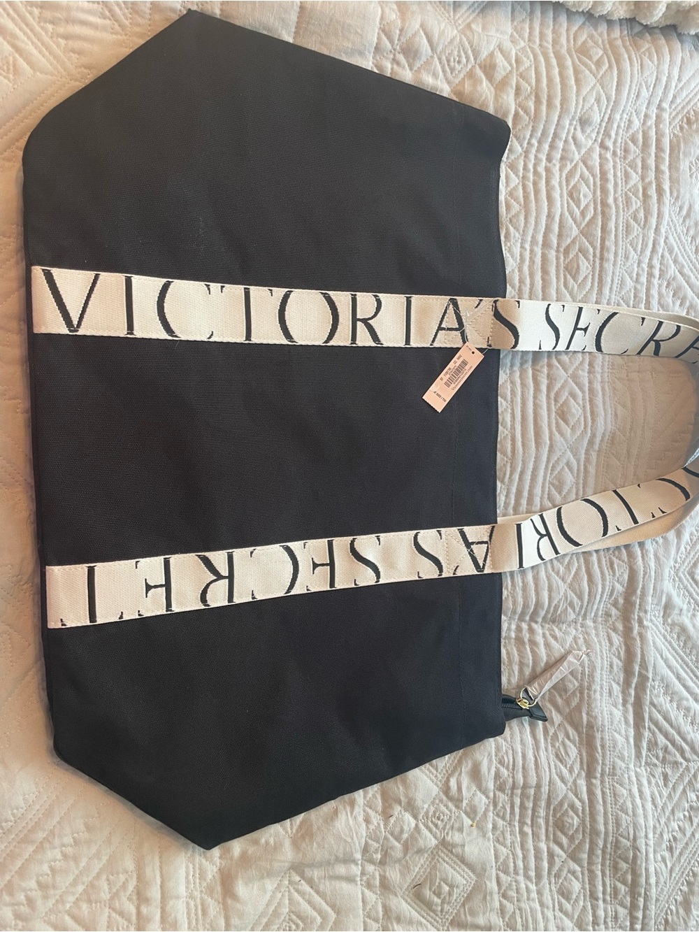 75 % off Retail , NWT Victoria's Secret Black Tote with White Branded Straps